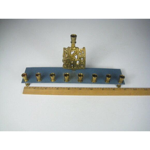 Rite Lite Brass Hanukkah Menorah Made In USA Blue Base Decorative Design - Picture 5 of 12